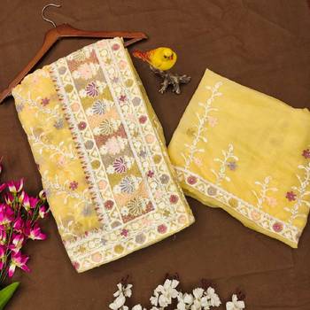 Yellow net embroidered aari work heavy look ethnic saree with blouse 4