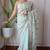 Green net embroidered aari work heavy look ethnic saree with blouse