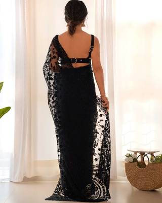 Black net embroidered aari work heavy look ethnic saree with blouse 2