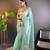 Sea green net embroidered thread work heavy look ethnic saree with blouse