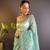 Sea green net embroidered thread work heavy look ethnic saree with blouse