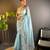 Blue net embroidered thread work heavy look ethnic saree with blouse