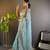 Blue net embroidered thread work heavy look ethnic saree with blouse