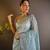 Blue net embroidered thread work heavy look ethnic saree with blouse