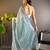 Blue net embroidered thread work heavy look ethnic saree with blouse