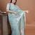 Turquoise net embroidered thread work heavy look ethnic saree with blouse
