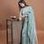 Turquoise net embroidered thread work heavy look ethnic saree with blouse