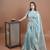 Turquoise net embroidered thread work heavy look ethnic saree with blouse