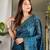 Teal silk embroidered sequins work heavy look ethnic saree with blouse