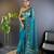 Teal net embroidered thread work heavy look ethnic saree with blouse