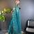 Teal net embroidered thread work heavy look ethnic saree with blouse