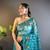 Teal net embroidered thread work heavy look ethnic saree with blouse