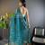 Teal net embroidered thread work heavy look ethnic saree with blouse