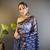 Blue net embroidered thread work heavy look ethnic saree with blouse