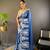 Blue organza embroidered thread work heavy look ethnic saree with blouse