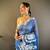 Blue organza embroidered thread work heavy look ethnic saree with blouse