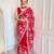 Red satin embroidered sequins work heavy look ethnic saree with blouse