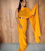 Yellow viscose embroidered zari woven heavy look ethnic saree with blouse
