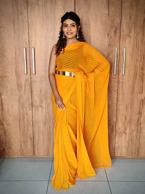 Yellow viscose embroidered zari woven heavy look ethnic saree with blouse 2