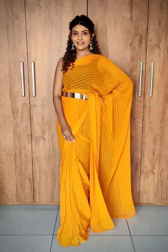 Yellow viscose embroidered zari woven heavy look ethnic saree with blouse