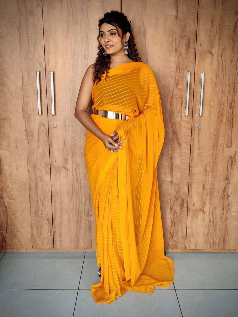 Yellow viscose embroidered zari woven heavy look ethnic saree with blouse