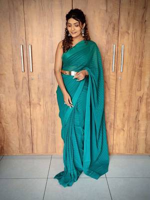 Teal viscose embroidered zari woven heavy look ethnic saree with blouse 1