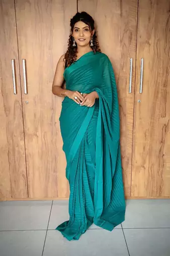 Teal viscose embroidered zari woven heavy look ethnic saree with blouse
