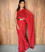 Red viscose embroidered zari woven heavy look ethnic saree with blouse