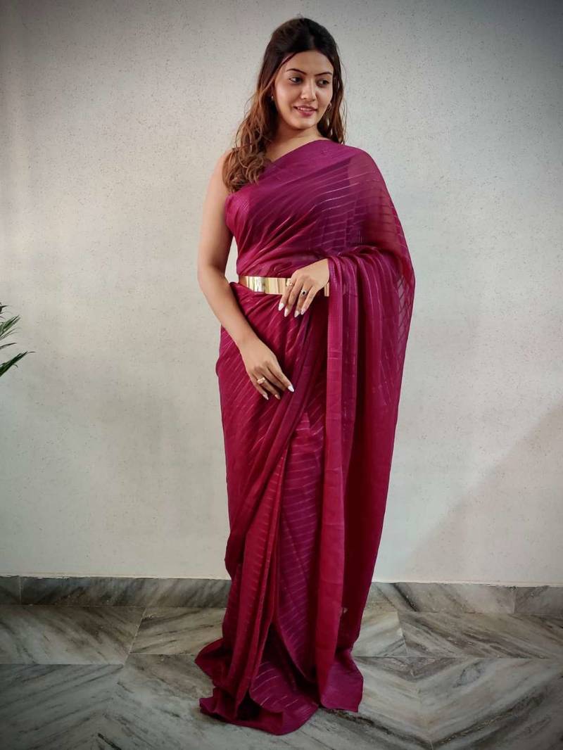 Maroon viscose embroidered zari woven heavy look ethnic saree with blouse