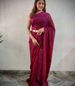 Maroon viscose embroidered zari woven heavy look ethnic saree with blouse