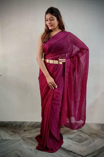 Maroon viscose embroidered zari woven heavy look ethnic saree with blouse