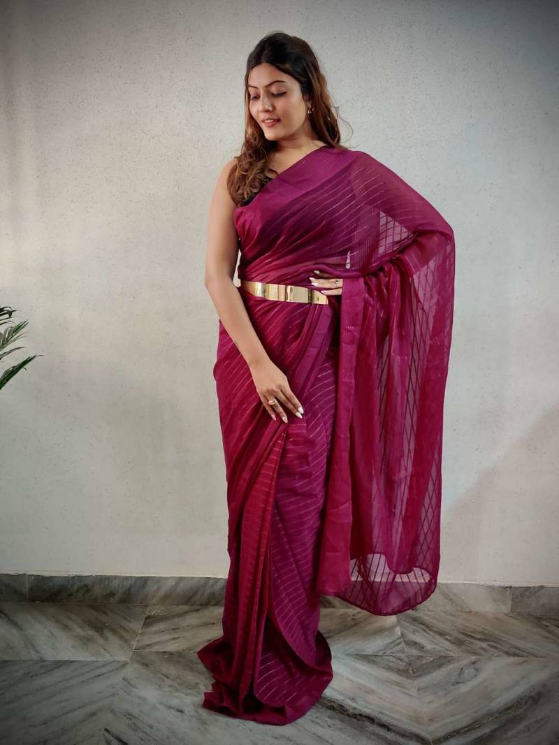 Maroon viscose embroidered zari woven heavy look ethnic saree with blouse