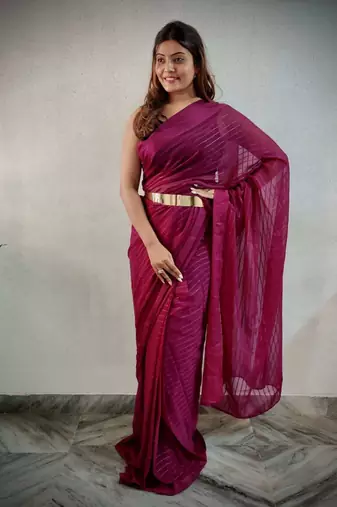 Maroon viscose embroidered zari woven heavy look ethnic saree with blouse
