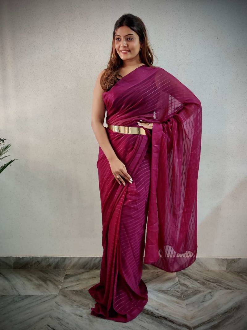 Maroon viscose embroidered zari woven heavy look ethnic saree with blouse