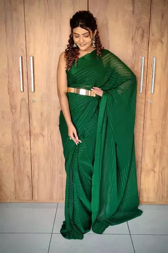 Green viscose embroidered zari woven heavy look ethnic saree with blouse