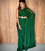 Green viscose embroidered zari woven heavy look ethnic saree with blouse