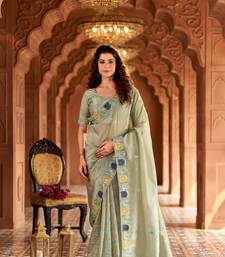 Green georgette embroidered thread work heavy look ethnic saree with blouse