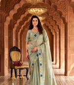 Green georgette embroidered thread work heavy look ethnic saree with blouse