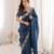 Blue georgette embroidered thread work heavy look ethnic saree with blouse