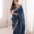 Blue georgette embroidered thread work heavy look ethnic saree with blouse