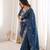 Blue georgette embroidered thread work heavy look ethnic saree with blouse