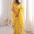 Yellow georgette embroidered thread work heavy look ethnic saree with blouse