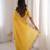 Yellow georgette embroidered thread work heavy look ethnic saree with blouse