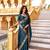 Teal georgette embroidered thread work heavy look ethnic saree with blouse