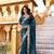 Teal georgette embroidered thread work heavy look ethnic saree with blouse