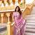 Pink georgette embroidered thread work heavy look ethnic saree with blouse