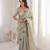 Beige georgette embroidered thread work heavy look ethnic saree with blouse