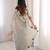 Beige georgette embroidered thread work heavy look ethnic saree with blouse