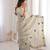 Beige georgette embroidered thread work heavy look ethnic saree with blouse