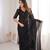 Black satin embroidered hand embroidery heavy look ethnic saree with blouse